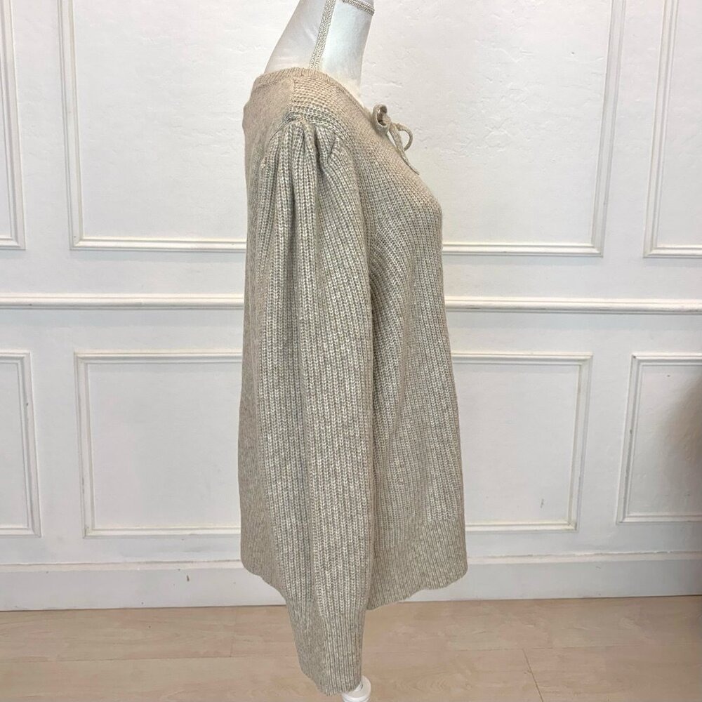 Frye & Co Tie‎ Neck Chunky Knit Sweater | Oatmeal Beige 2X | Cozy Boho Pullover - Picture 6 of 6